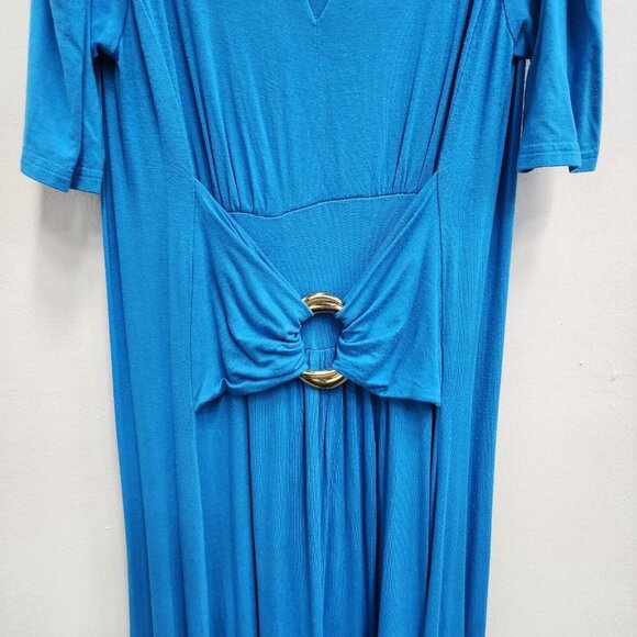 Liz Lange Womens Maternity Maxi Dress PS Blue Silver Buckle Cold Shoulder V-Neck - Picture 3 of 9